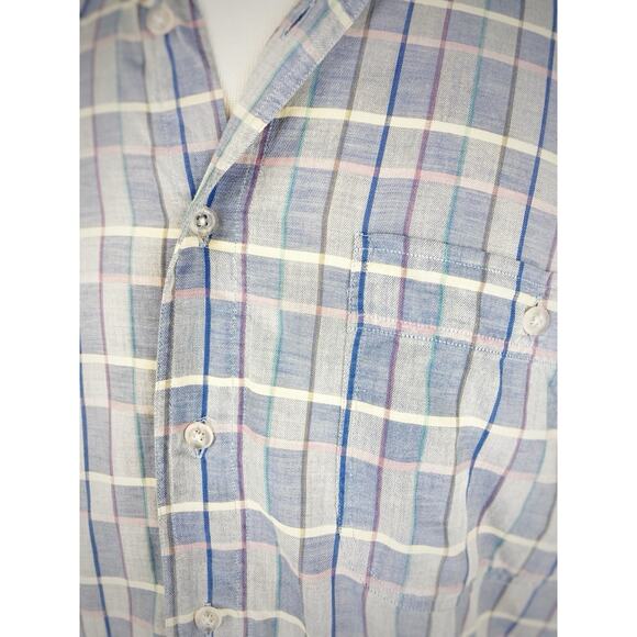 VTG ReUnion Button Up Striped Checkered Shirt Cut Off Sleeves Sz S Single Stitch - Picture 2 of 9